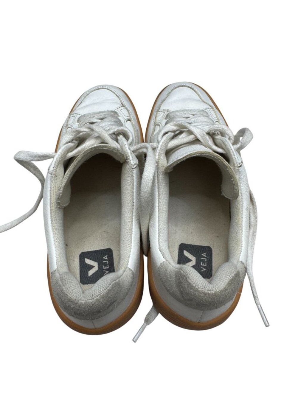 Veja V-12 White Leather Low Top Sneakers Rubber Gum Sole V Logo, Size 6 - Picture 8 of 10